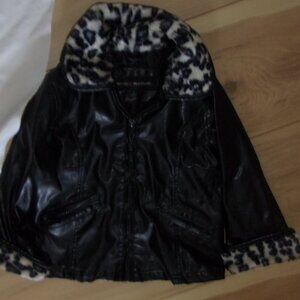 size 3t 3 t girls girl faux leather jacket coat leopard print black